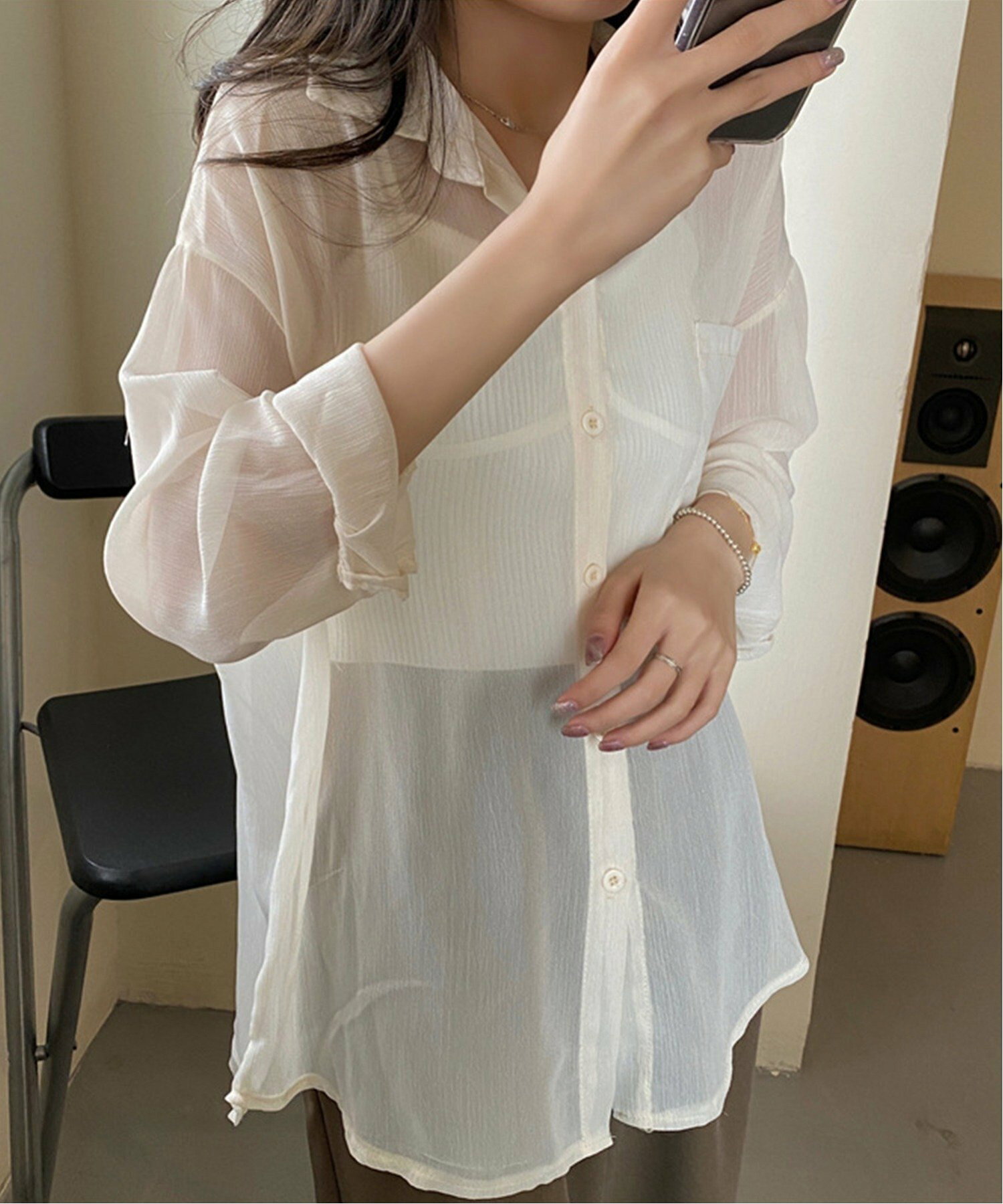 Jasmine Grandiflorum/(W)シアー素材涼しげシースルー長袖シャツ